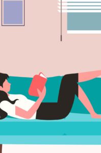 girl lying on a sofa reading a book, blog post image for mother's day post on read2write