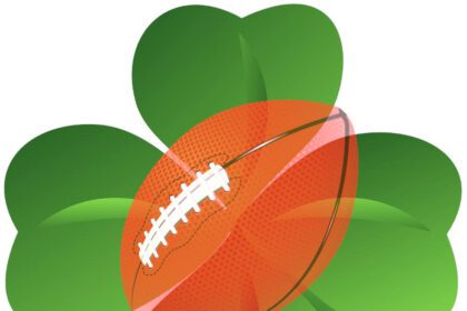 saint patrick's day blog post on read2write shows rugby ball on clover leaf image